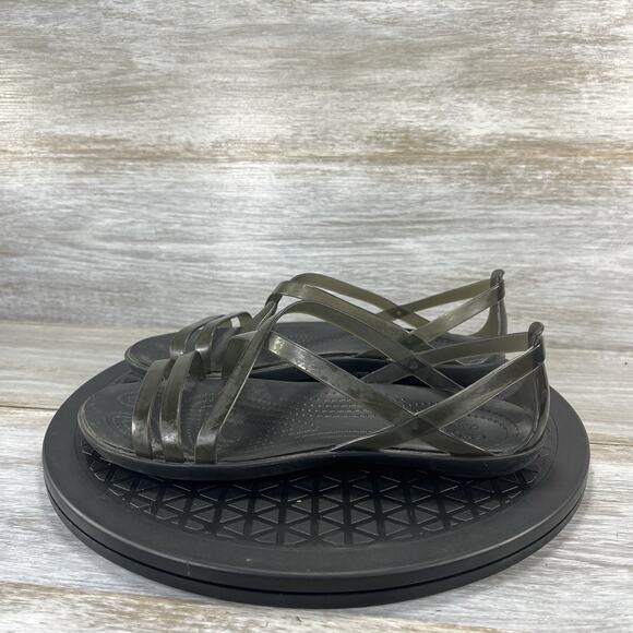 Crocs Womens Isabella Strappy Black Jelly Comfort Slip On Sandals Size 6 - Picture 1 of 8